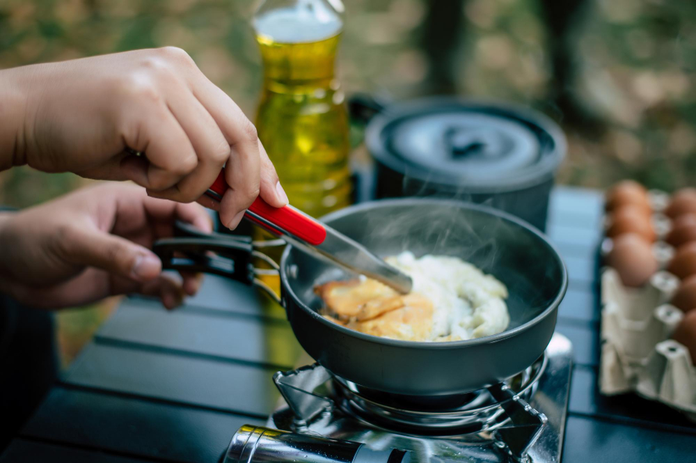 Well-organized camp kitchen setup
